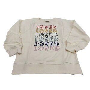 New Hanna Andersson Valentines Graphic Sweatshirt French Terry Ecru Girls Size 4